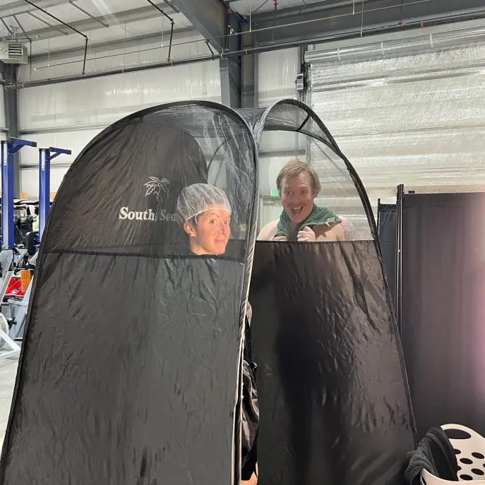 A spray tan tent in a garage in Longview