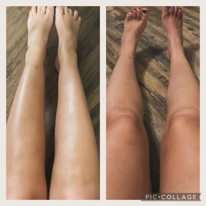 Before and after spray tanned legs
