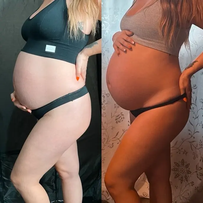 A pregnant mother with a beautiful new spray tan